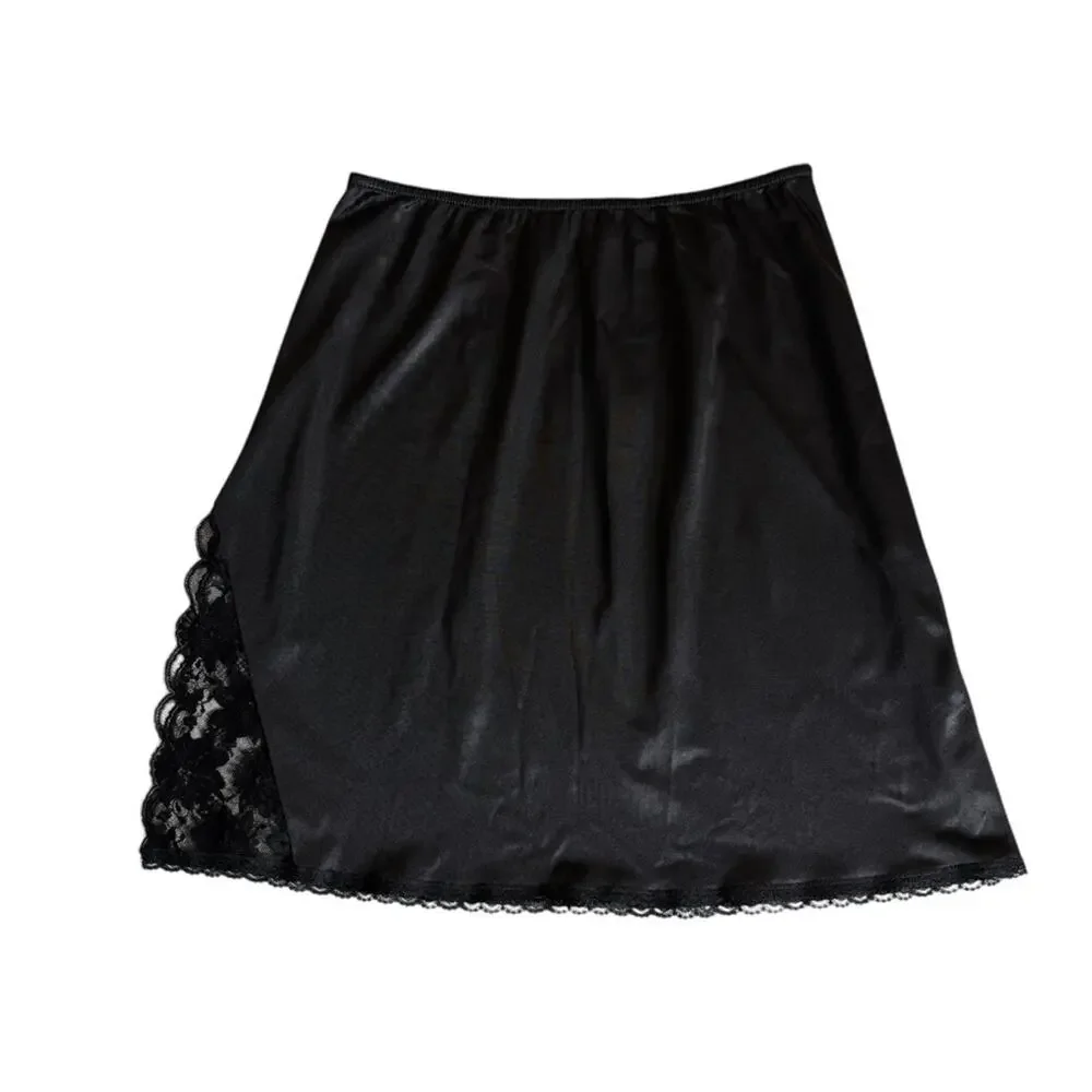 Vintage Something Special Maidenform Satin‎ Slip Skirt Lace Side Slit Women's M